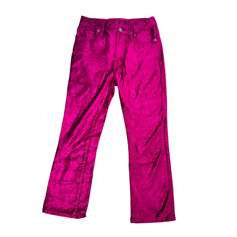 Free People Magenta Pink Velvet Flare Pants High Rise Retro Size 27